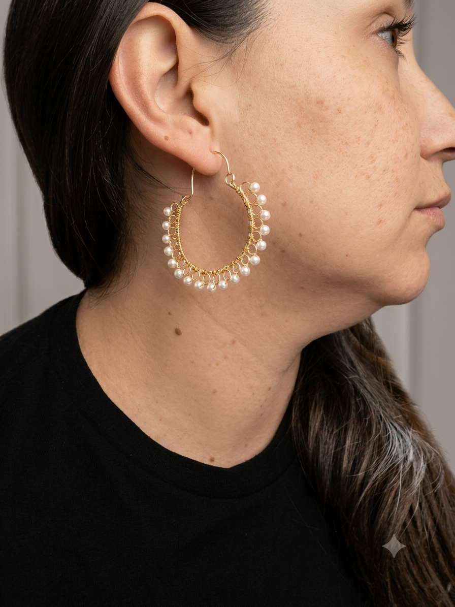 Aros medianos bronce y perlas 🌻 - Elegancia Entretejida