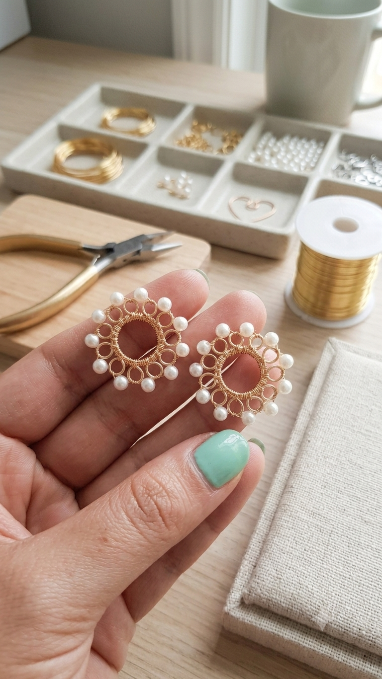 Aros bronce y perlas - Hechos 100% a mano