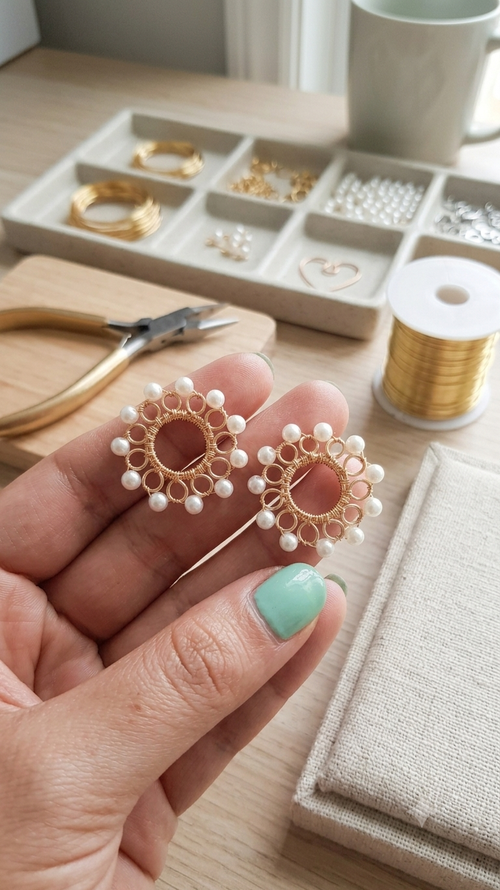 Aros bronce y perlas - Hechos 100% a mano