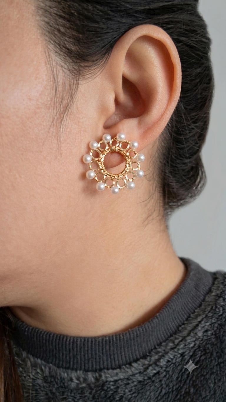 Aros bronce y perlas - Hechos 100% a mano