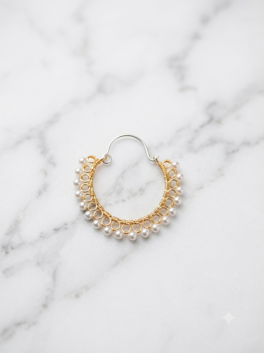 Aros medianos bronce y perlas 🌻 - Elegancia Entretejida