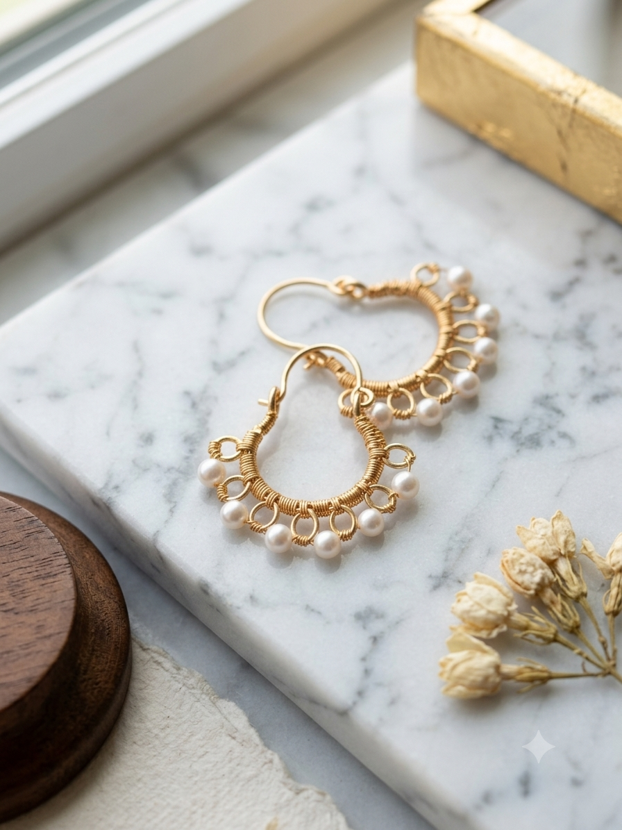 Aros Luna de Perlas 🌟 -  Elegancia Entretejida