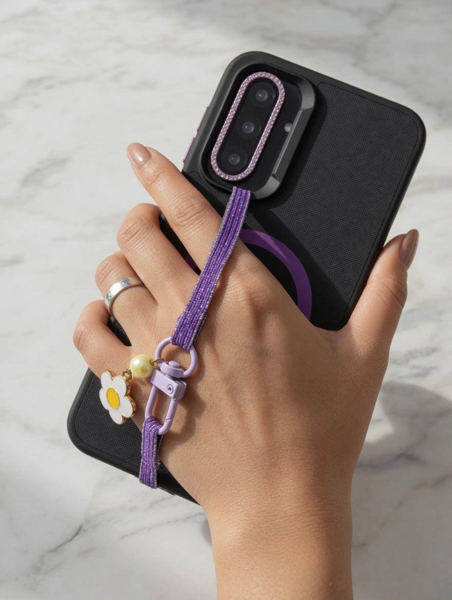 Handy Strap Violet Glitter - Brillo Real 💜