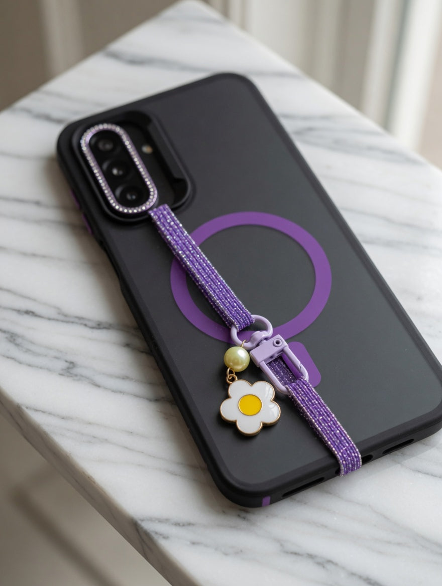 Handy Strap Violet Glitter - Brillo Real 💜